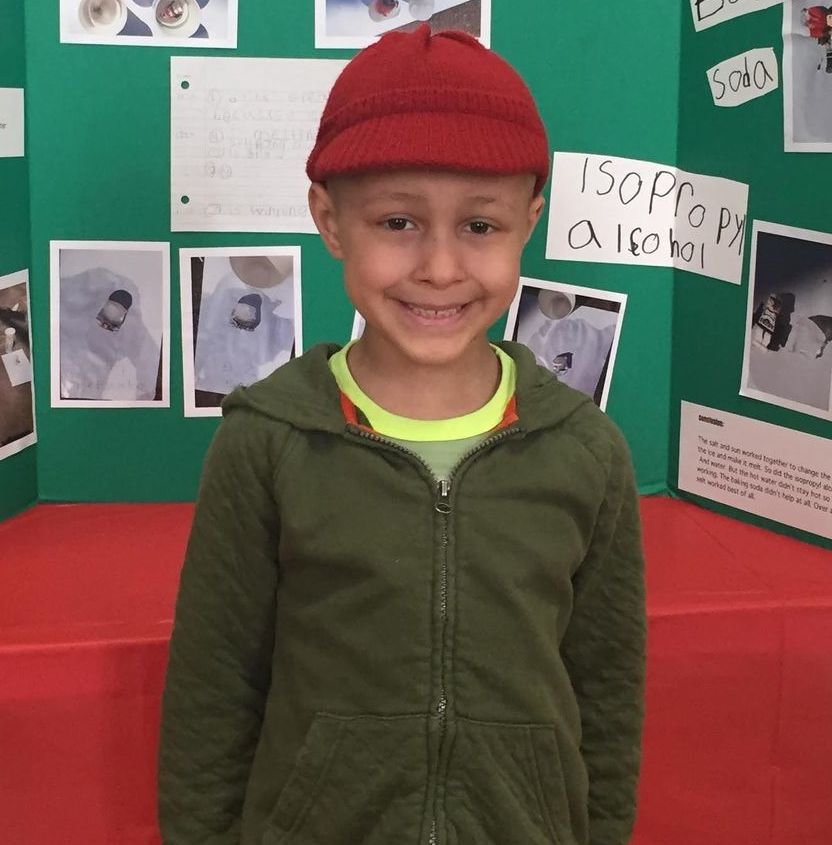 Pictured is the Chalk the Walk celebrant and namesake, William Schultz, pictured when attending Blue Point Elementary after he had undergone brain surgery and was receiving chemotherapy.